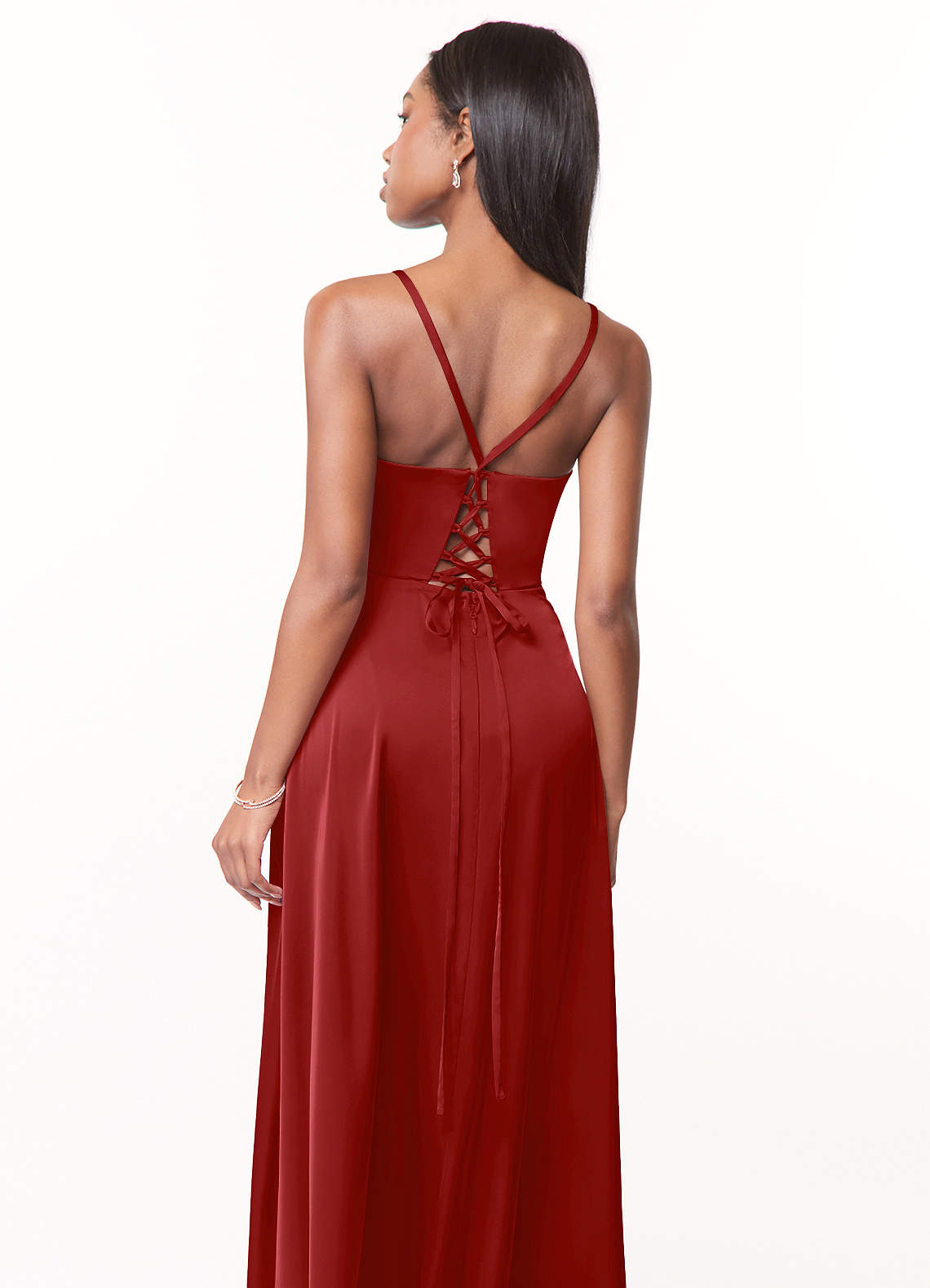 Azazie Maksim Robes de demoiselle d'honneur Robe Trapèze en Satin extensible Col en V Grenade image2