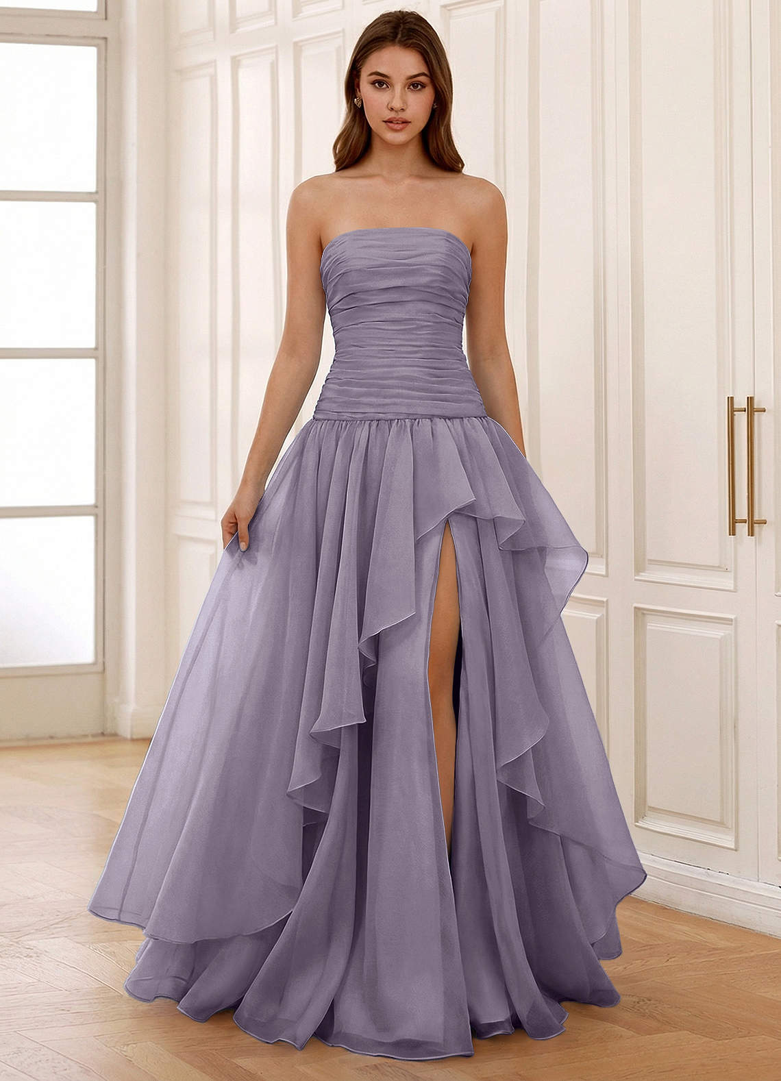 wisteria prom dresses Azazie 2026 Lace Up Ruffles A-Line Prom Dress Wisteria Gown