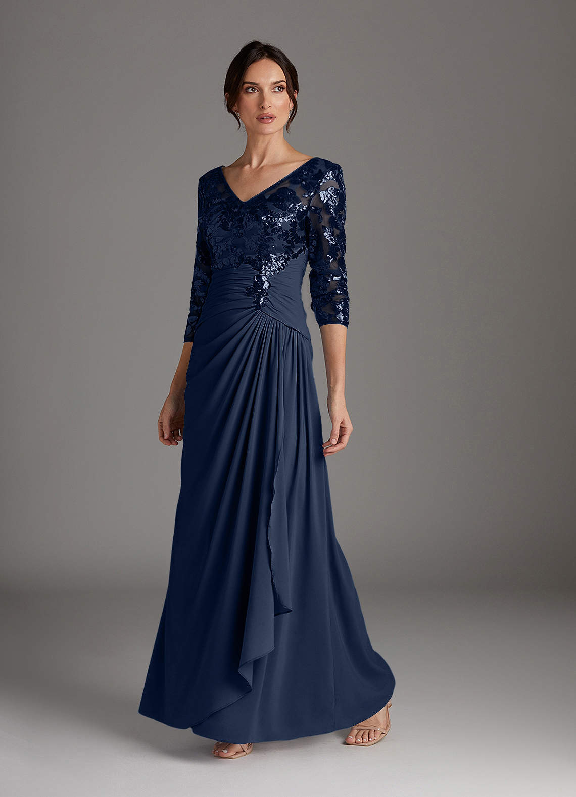 Azazie Lilianne Dark Navy Sheath Sequins Lace Dress Ready to Ship