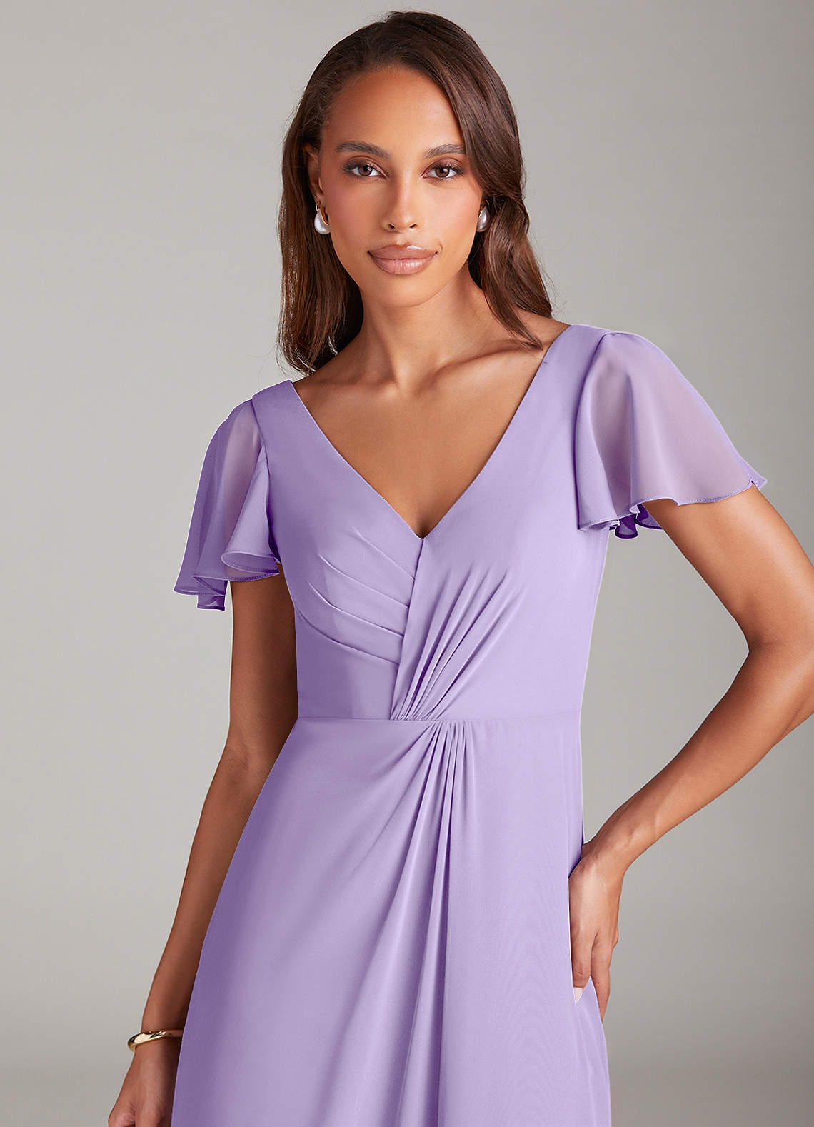 Azazie Soren Bridesmaid Dresses Lilac A-Line Ruched Chiffon Dress image5