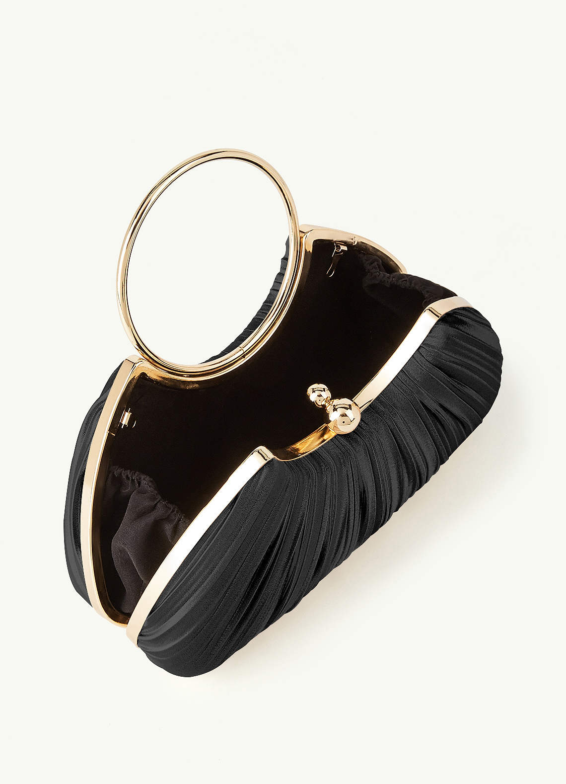 front Matching Color Metallic Satin Pleated Handbag