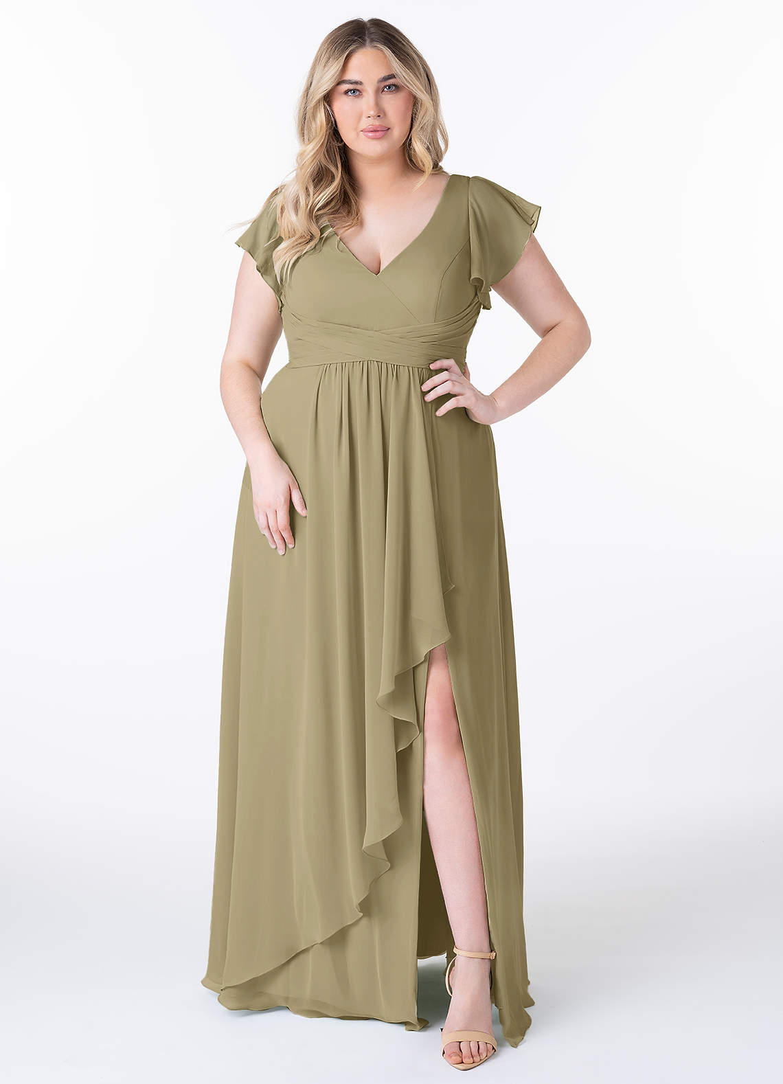 Azazie Omari Bridesmaid Dresses Moss Green A-Line Chiffon Dress image1