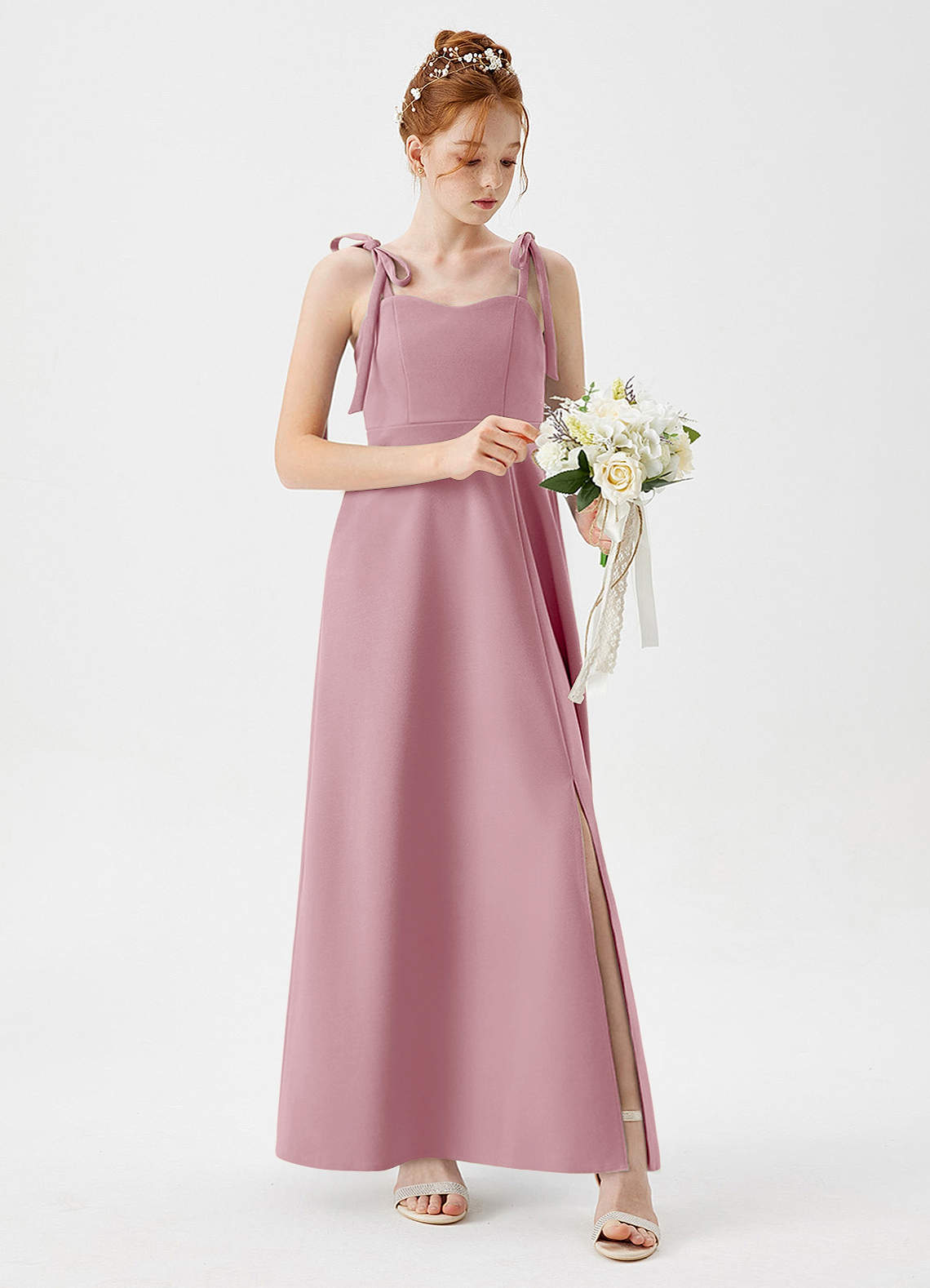 Azazie Rosey Junior Vintage Mauve A-Line Sweetheart Neckline Stretch Crepe Dress image1