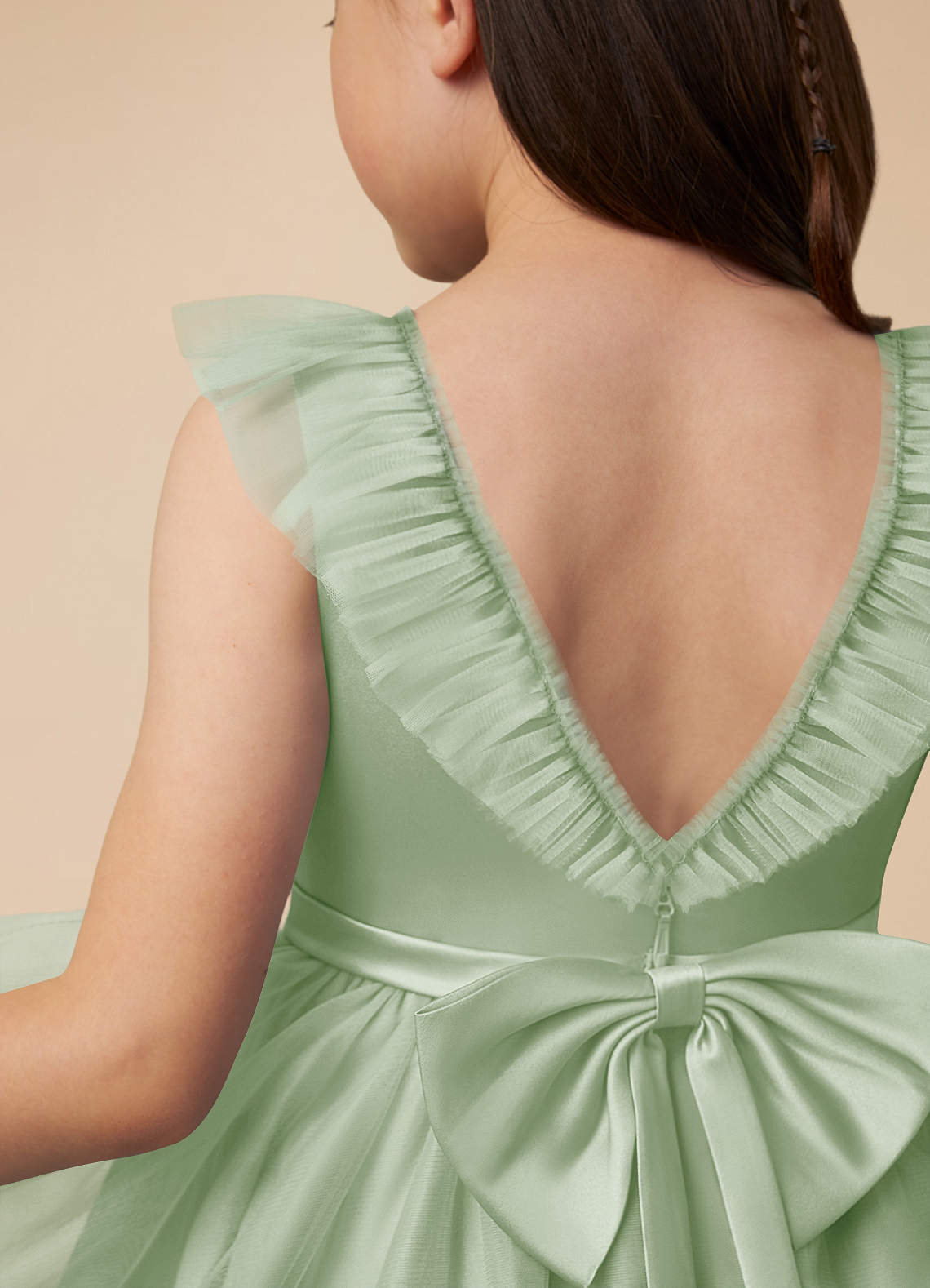 Azazie Dolly Dusty Sage A-Line Bow Tulle Dress | Azazie Azazie Dolly Dusty Sage A-Line Bow Tulle Dress | Azazie
