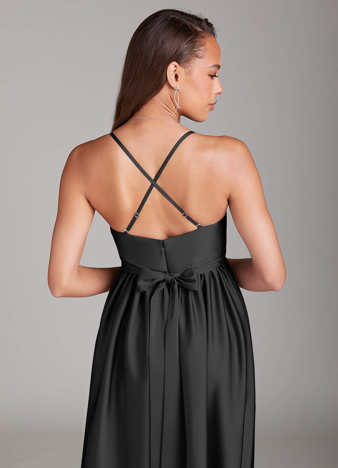 Azazie Llana Maternity Bridesmaid Dresses A-Line Stretch Satin Floor-Length Dress with Pockets image3