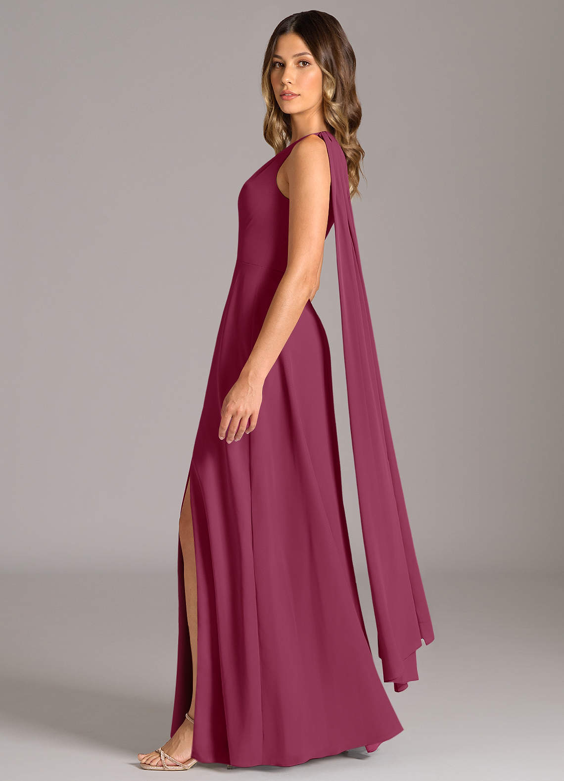 Azazie A-Line One-Shoulder Floor-Length Chiffon Bridesmaid Dresses
