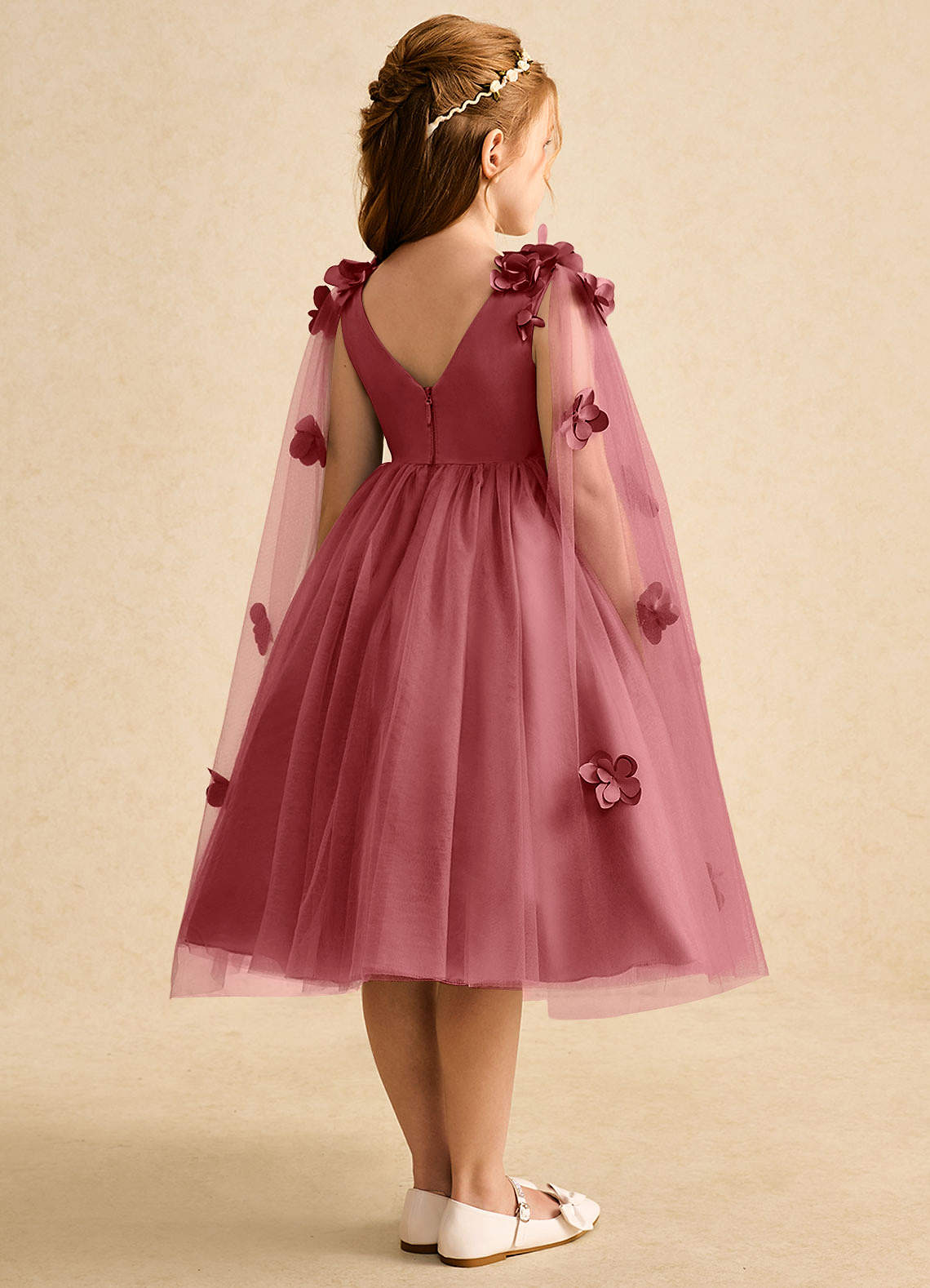 Azazie Staria Vestidos de florista Vestido Rosa Antiga de Tule de Vestido de baile com Franzido image8