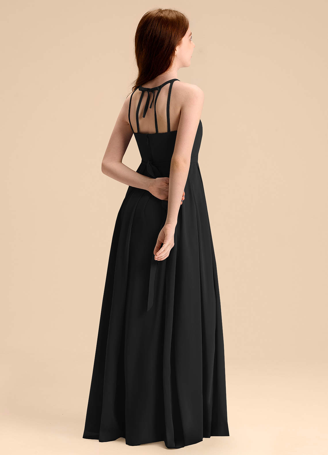 Azazie Arianthe Junior Abito A-Line in Chiffon Plissettato Nero image1
