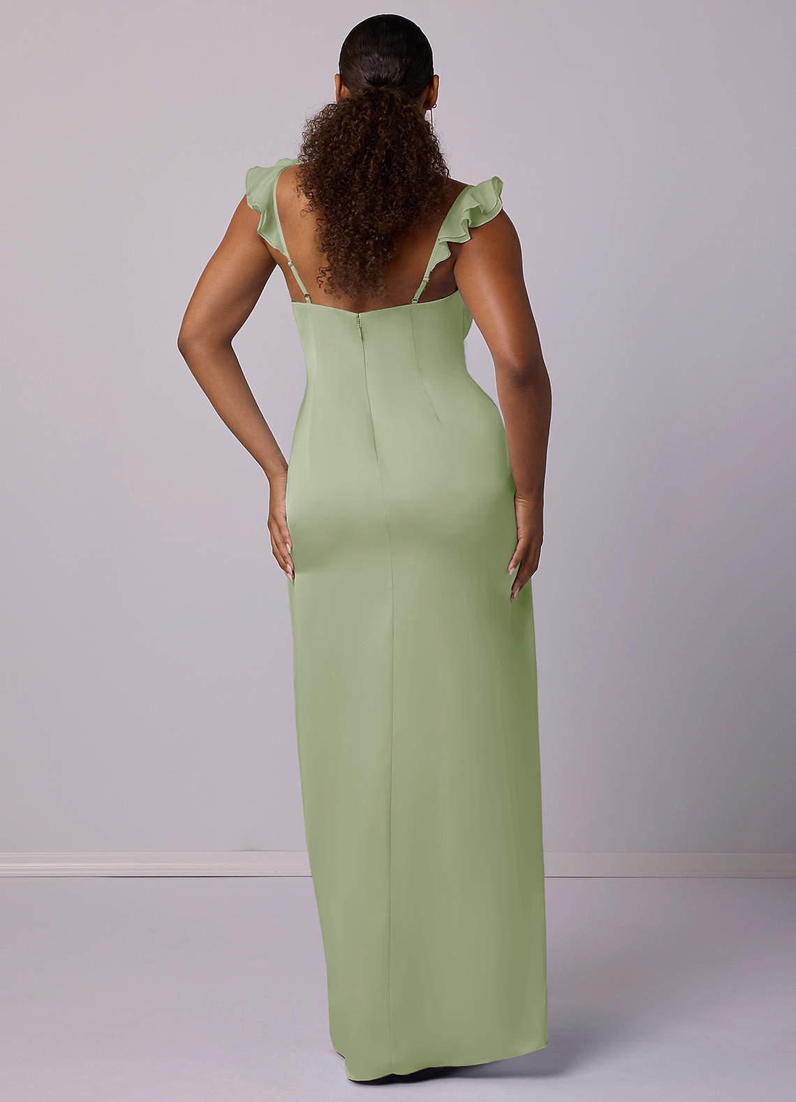 Barbie ♥ Azazie Bridesmaid Dresses Dusty Sage Sheath Stretch Satin Dress image6