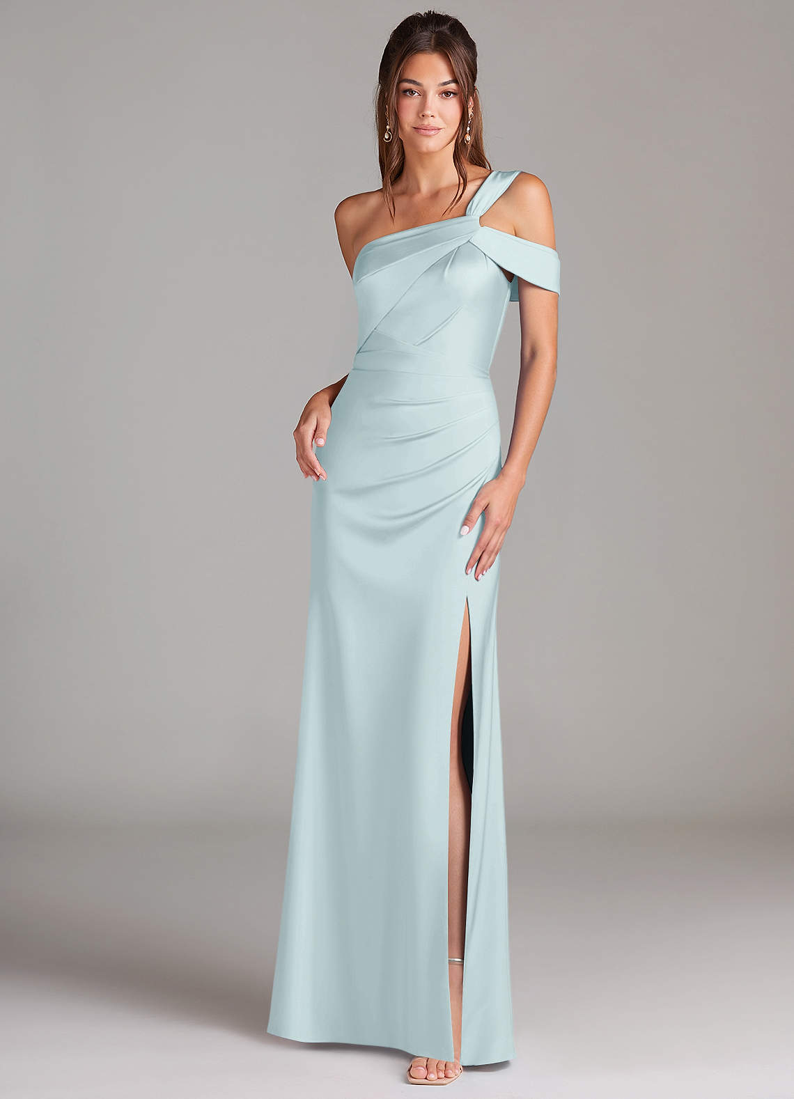 mist bridesmaid dress Cowl Neck Chiffon Maxi Bridesmaid Dress With Hand-worked Petal Straps In  Mist