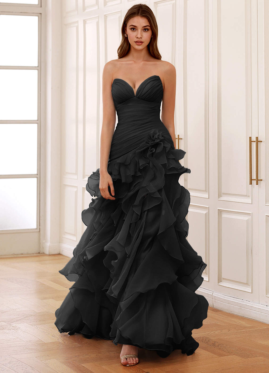 black corset dress formal Lady Black Tie - Teagan Gown - Black - Fitted Satin & Lace Dress
