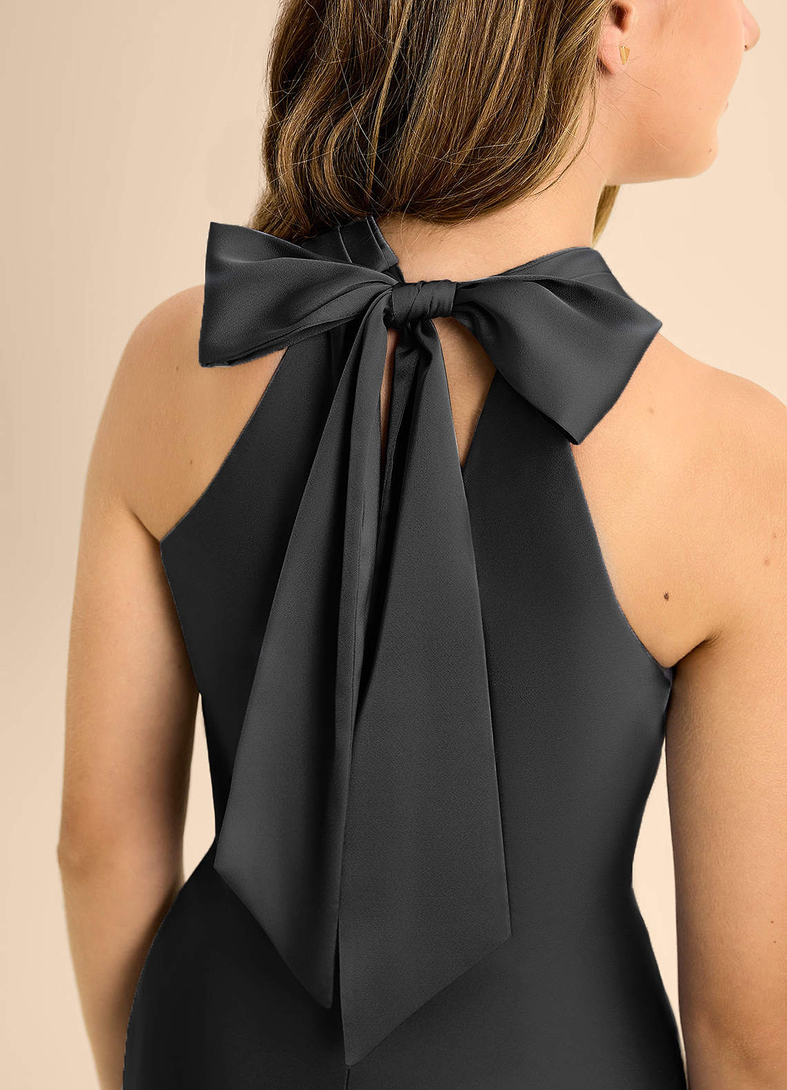 Azazie Doretta Junior Black A-Line Pleated Stretch Satin Dress image7