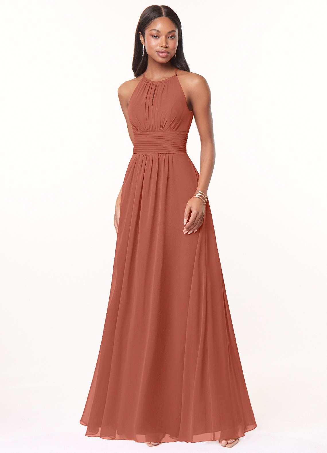 Azazie Bonnie Bridesmaid Dresses Clay A-Line Keyhole Ruched Chiffon Dress image1