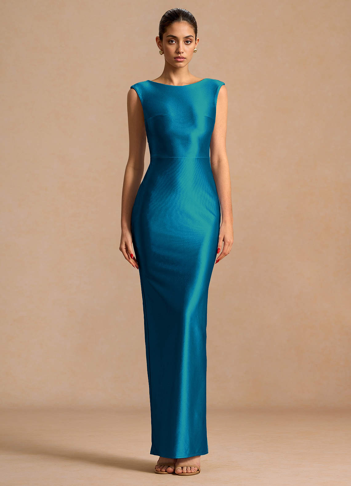 steel blue maxi dress Wedtrend Steel Blue A Line V Neck Floor Length Cold Shoulder Long Chiffon  Bridesmaid Dress With Slit – WEDTREND main image 1
