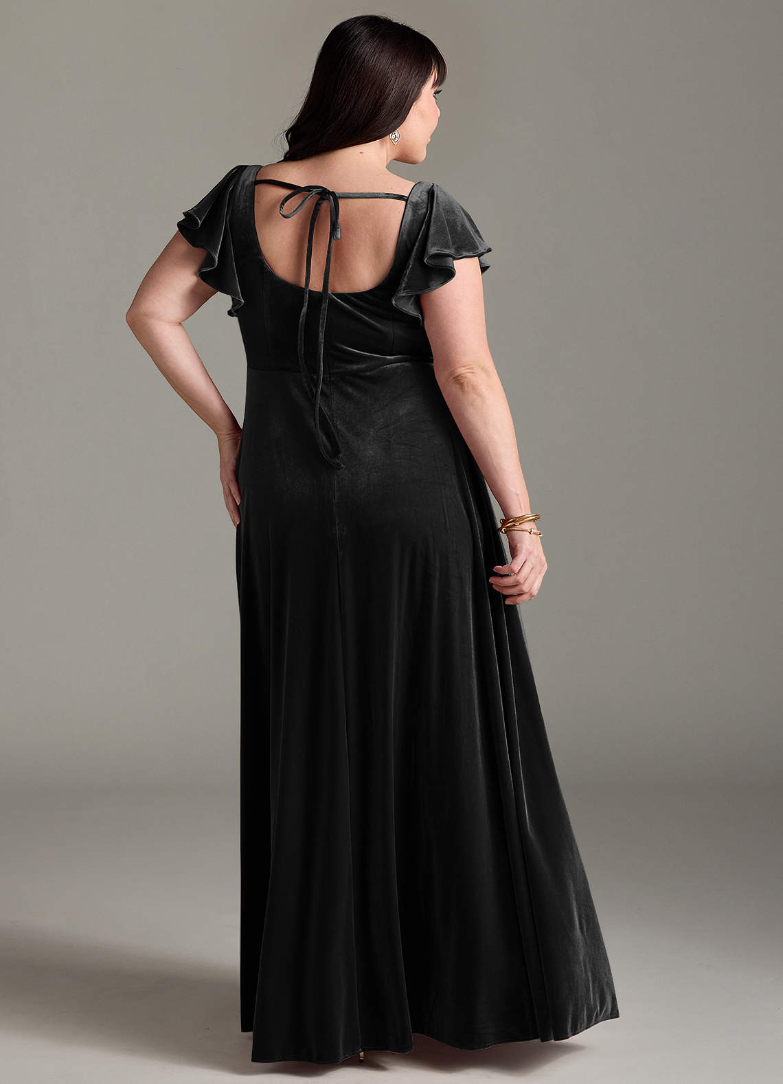 Azazie Bondi Vestidos de damas de honor Vestido de Negro de terciopelo de Corte en A con Corte Lateral image7
