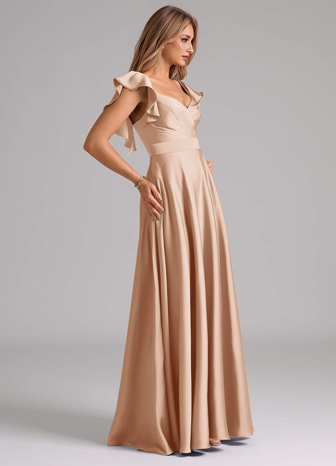 Azazie Leilani Bridesmaid Dresses English Rose A-Line Ruched Stretch Satin Dress image5