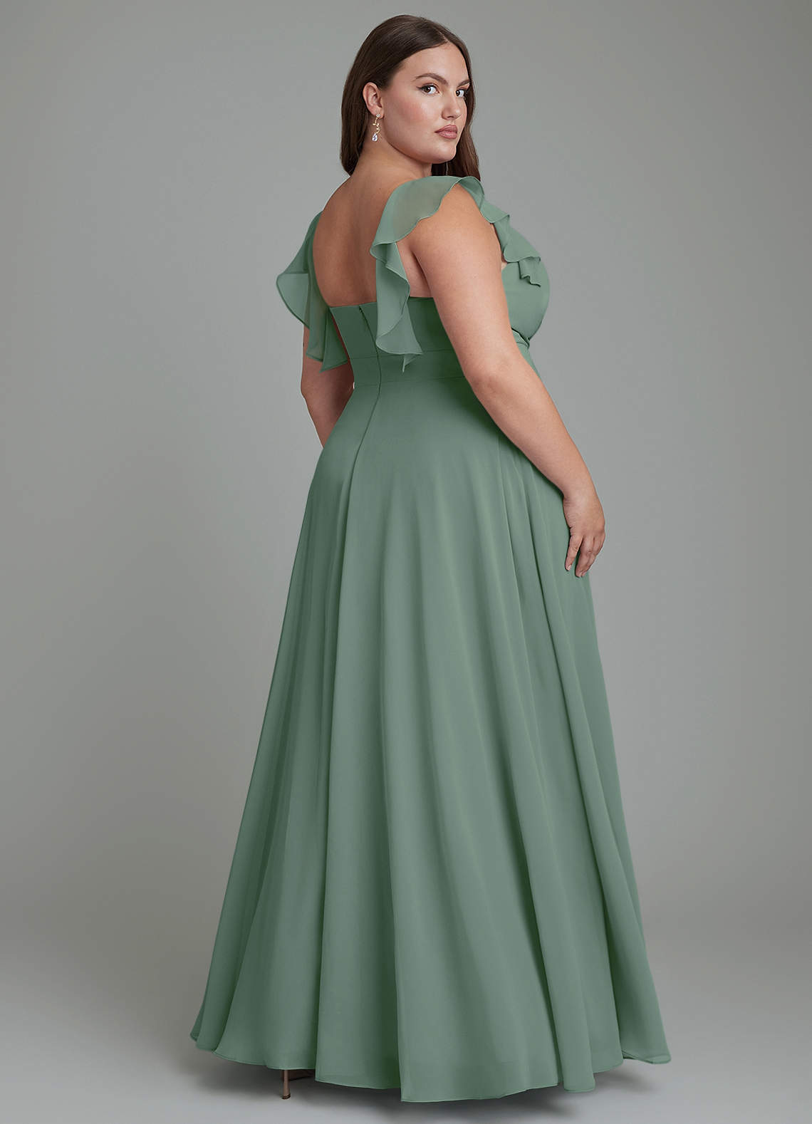 Azazie Leilani Bridesmaid Dresses Eucalyptus A-Line Pleated Chiffon Dress image6