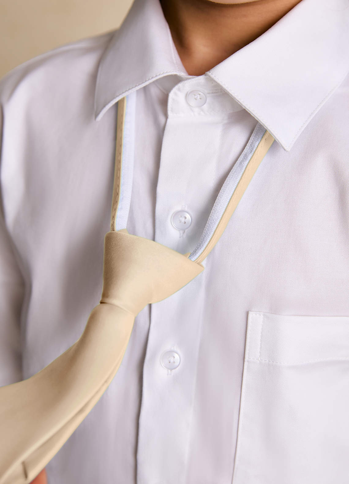 front Oliver Boys Tan 5-Piece Suit With Pre-tie