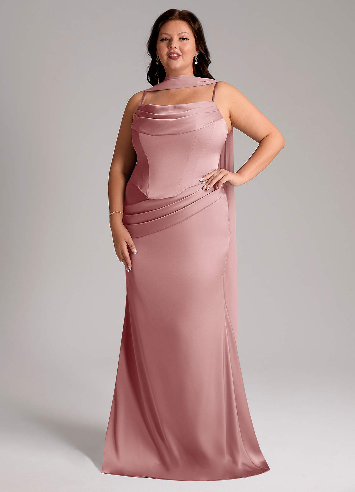 Azazie Sorrel Bridesmaid Dresses Dusty Rose Mermaid Strapless Stretch Satin Convertible Dress image6