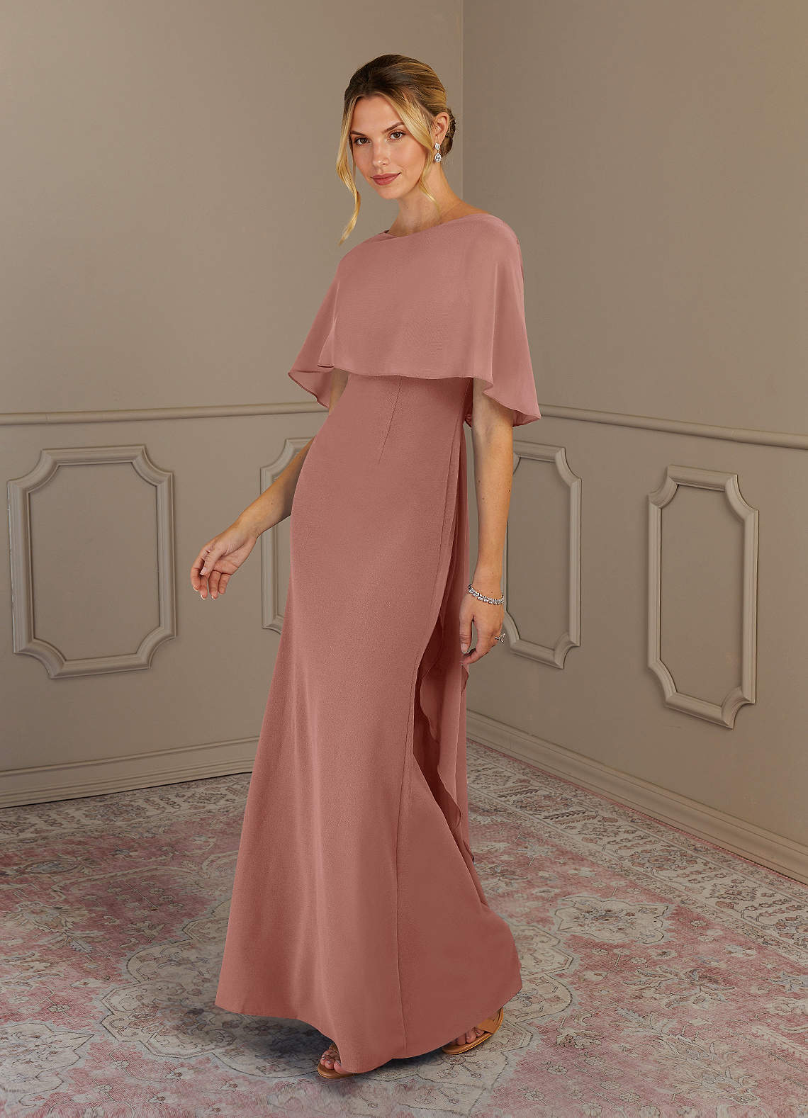 Azazie Dion Mother of the Bride Dresses Dusty Rose Sheath Scoop Stretch Crepe Dress image3
