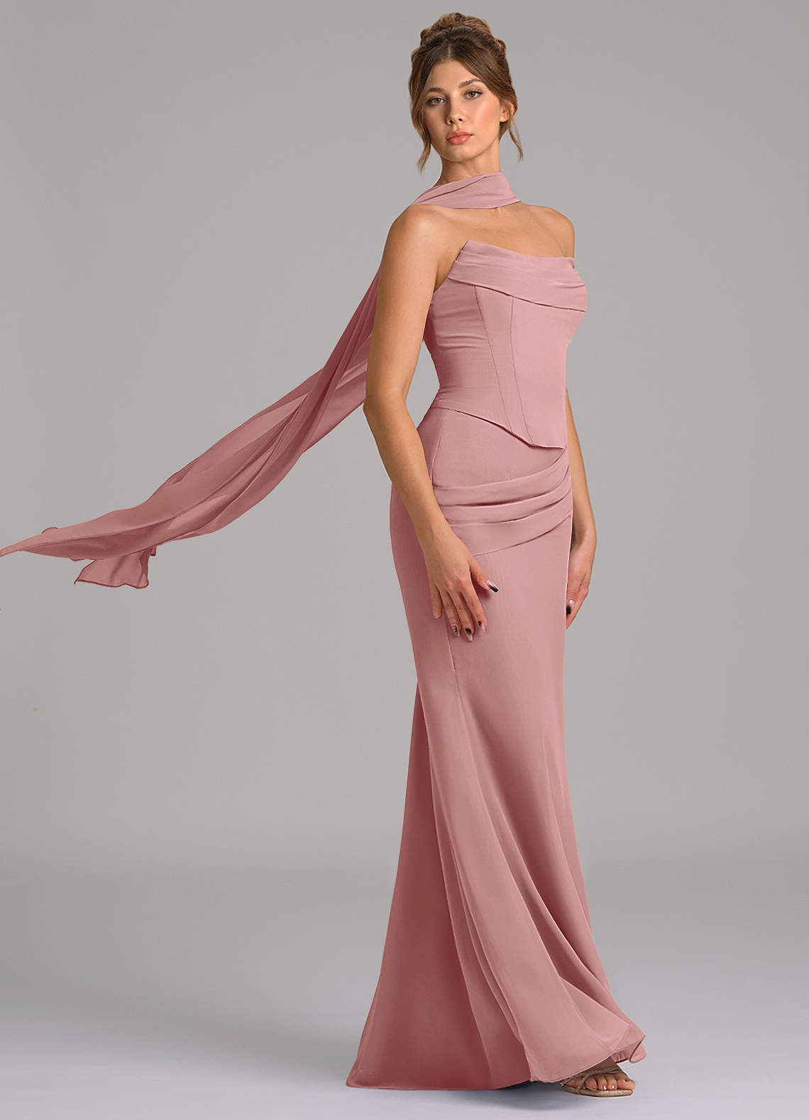 green emerald velvet dress Sexy Open Back Velvet Scoop Long Mermaid Bridesmaid Dresses With Slit main image 1