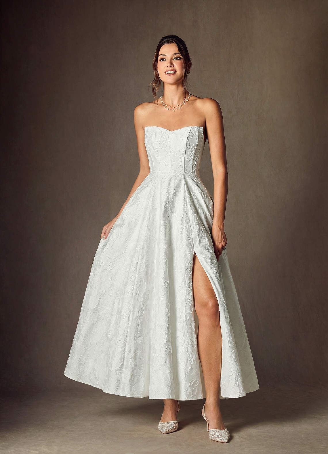 Azazie Clotille Diamond White Ball-Gown Sweetheart Neckline Floral