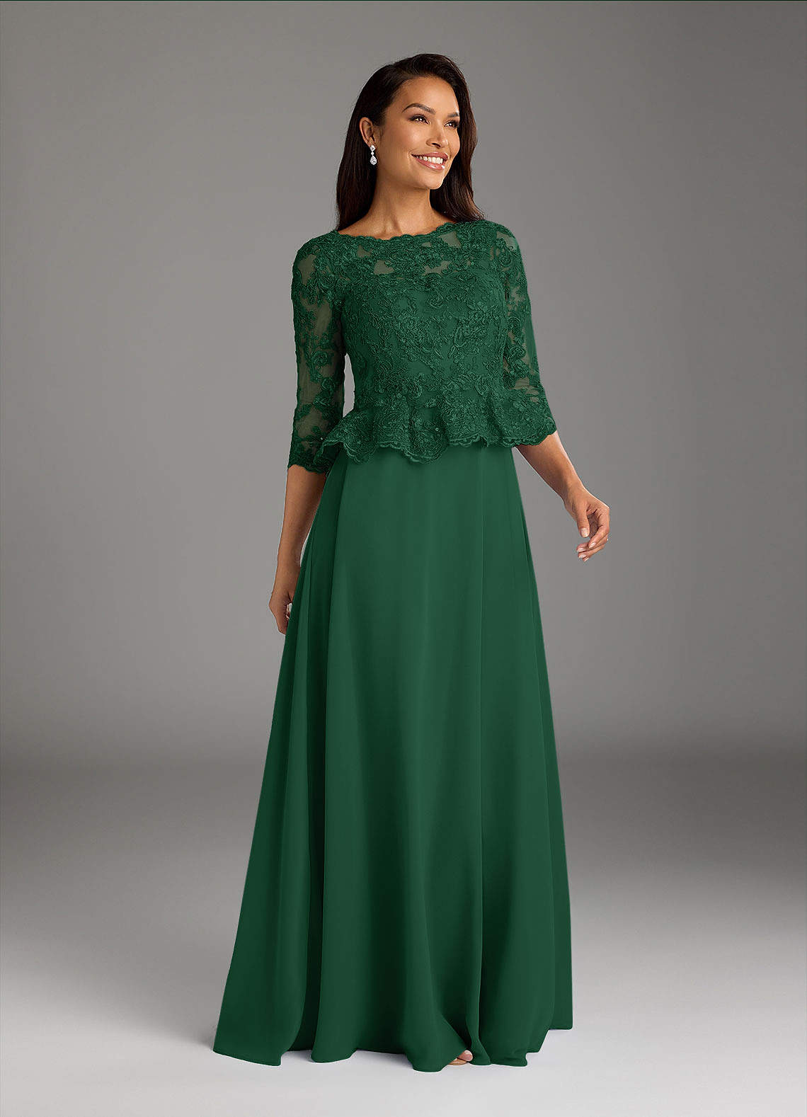 Azazie Averie Abiti per la Madre della Sposa Abito A-Line in Chiffon con Scollo a Barca e Paillettes Verde Scuro image1