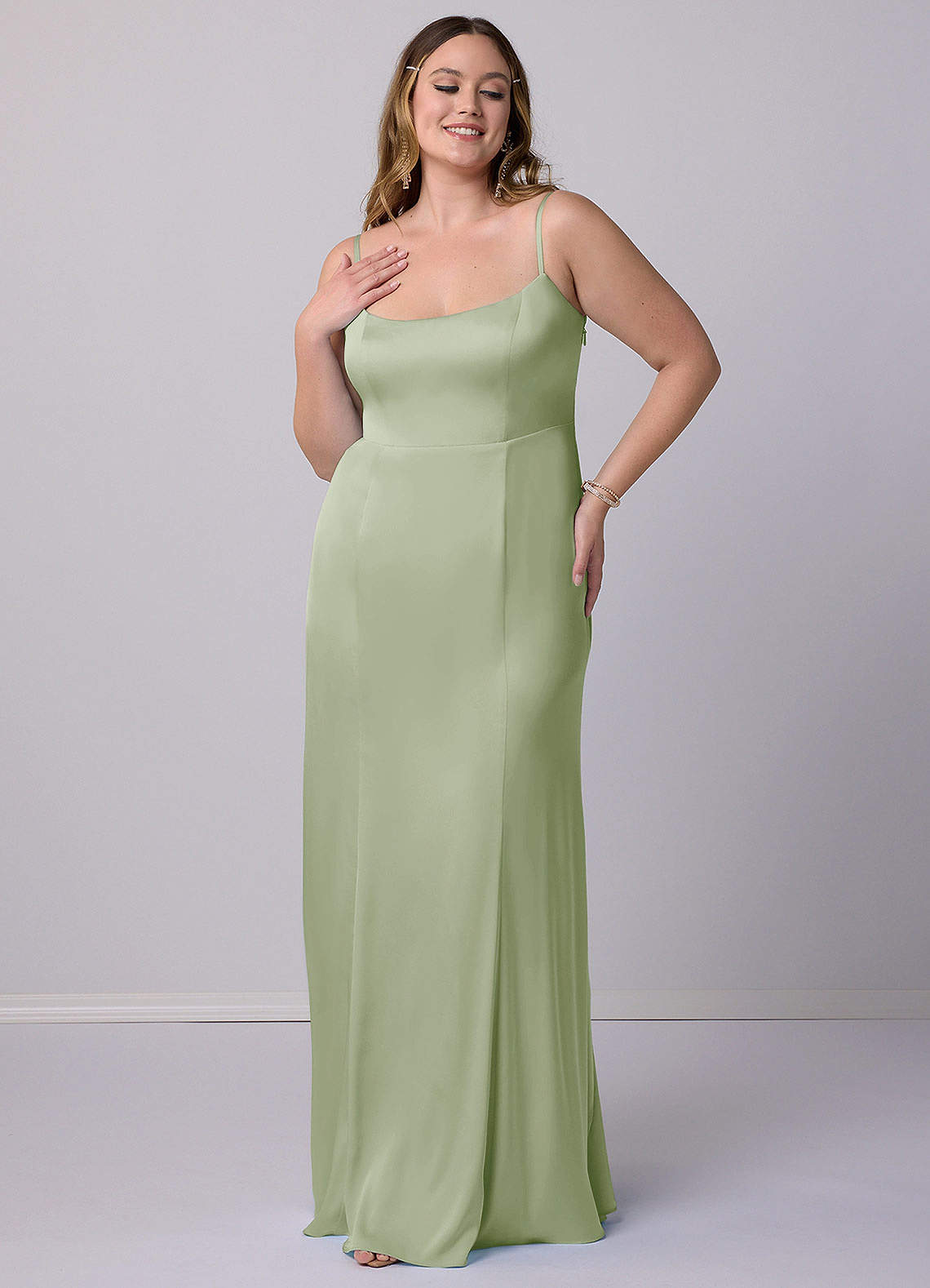 Barbie ♥ Azazie Endeligt Salg Havfrue Sløjfe Stræk satin Gulv-længde Kjole image7