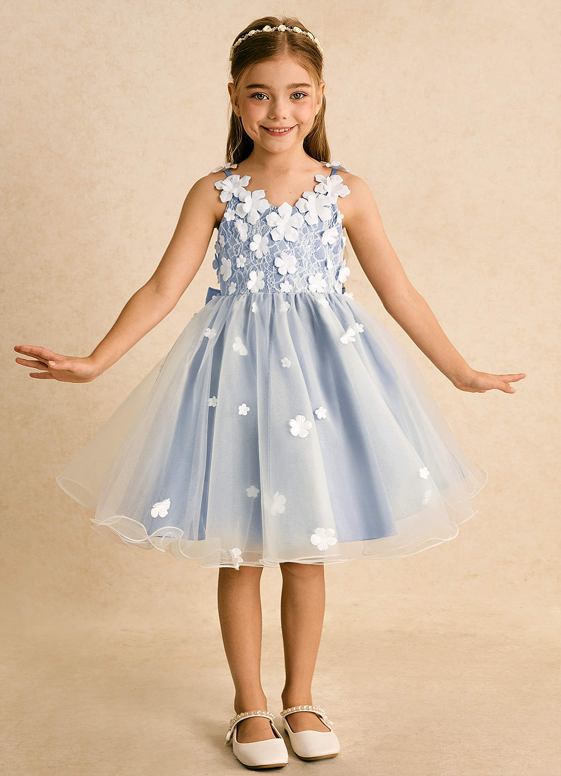 Azazie Junebug Robe Demoiselle D'honneur Fillette Robe Princesse en Tulle Dentelle Ivoire Eis image2