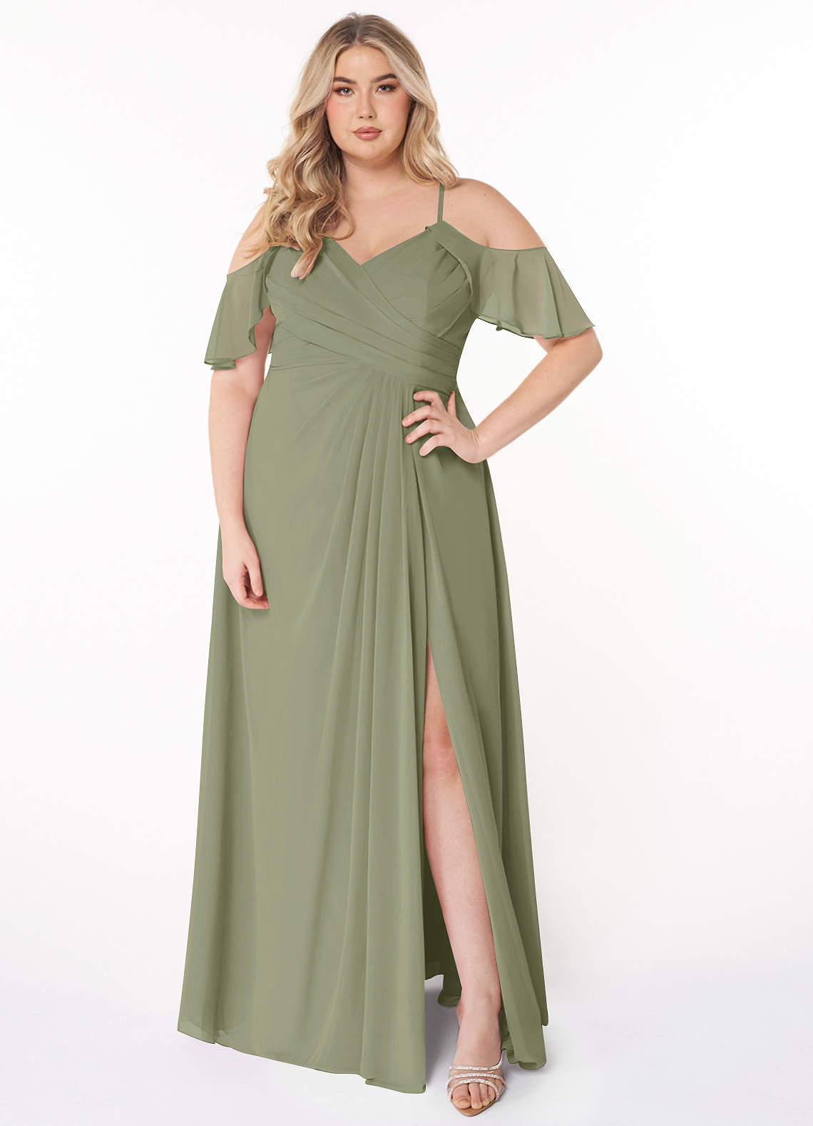 Azazie Dakota Bridesmaid Dresses Pistachio A-Line V-Neck Pleated Chiffon Dress image1