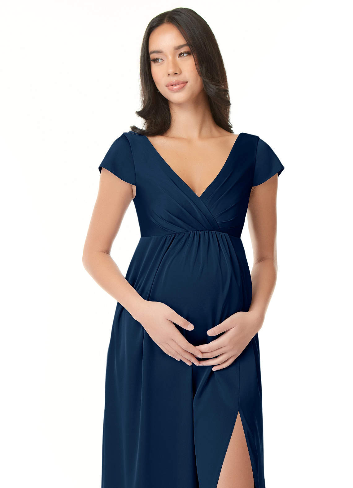 Azazie Allessia vestidos de dama de honor de maternidad Vestido de Corte en A Plisado Hasta el suelo Satén Elástico image4