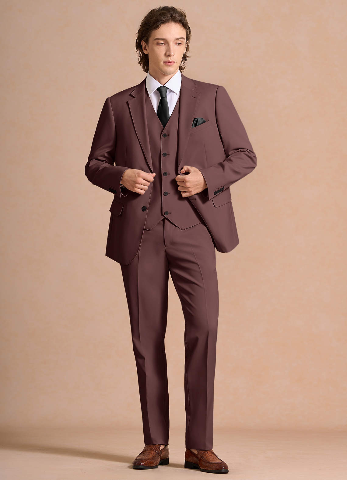 2PANTS 3ピース THE SUIT COMPANY James Espresso Structured Stretch 3-piece suit | Suit Sets |Azazie