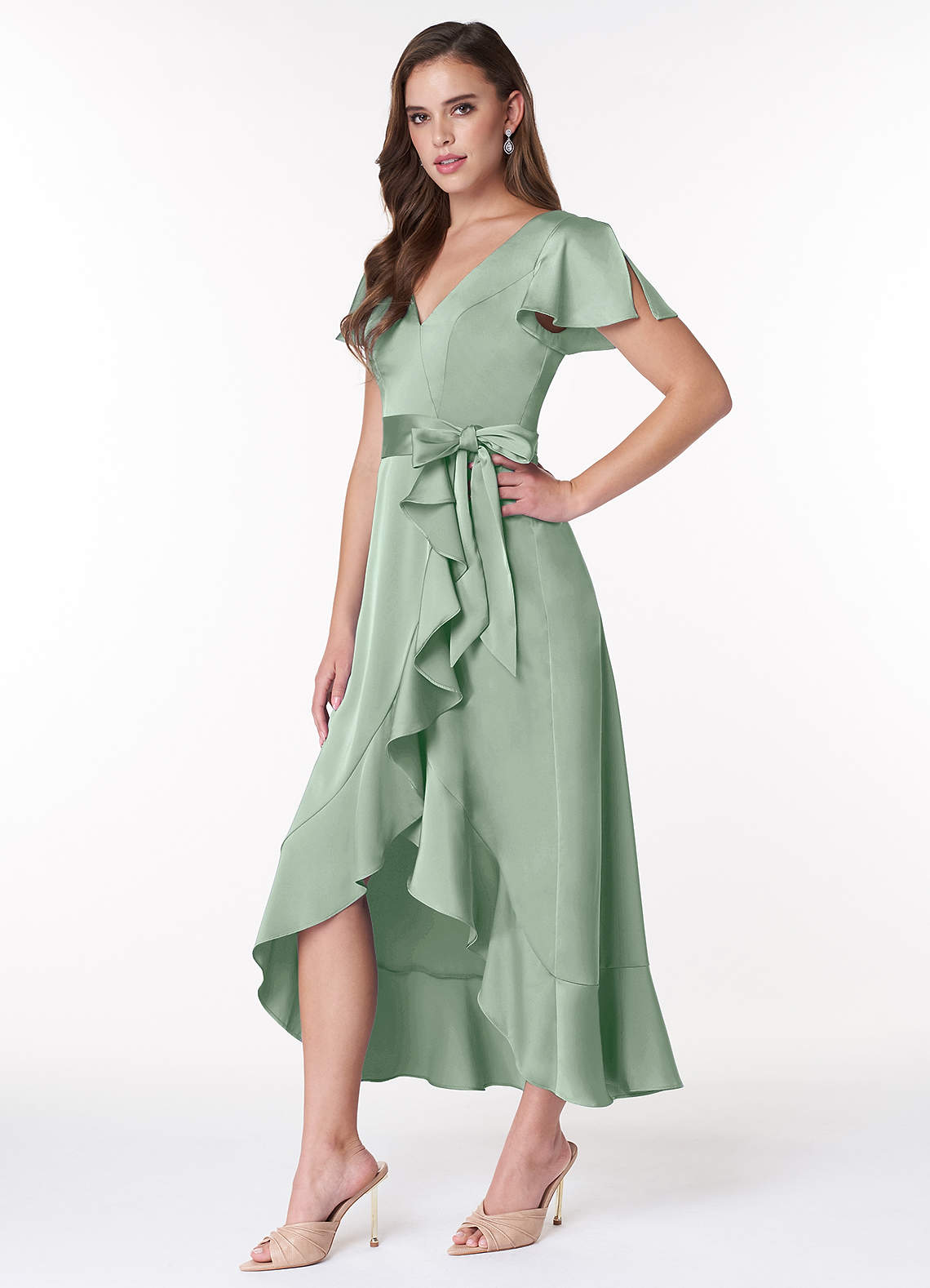 Azazie Lexis Stretch Satin Dress Agave Bridesmaid Dresses | Azazie