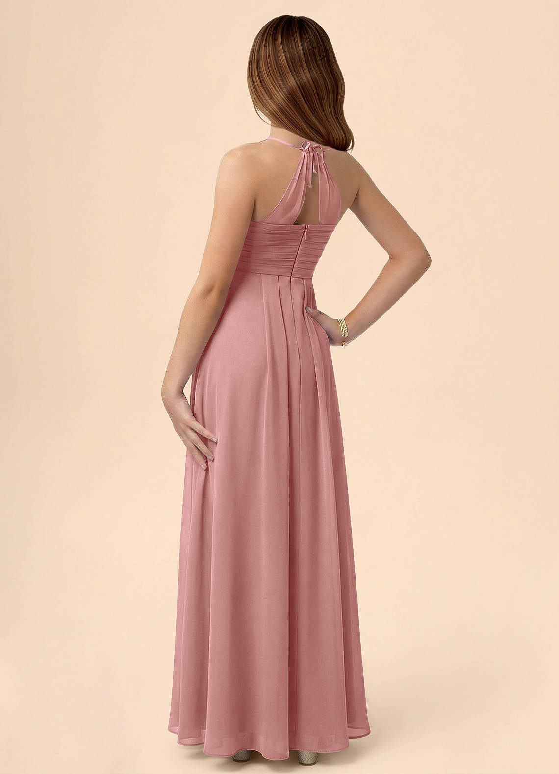 Azazie Ginny Junior Jurk van Chiffon met A-Lijn Geplooid Stoffige Roos image1