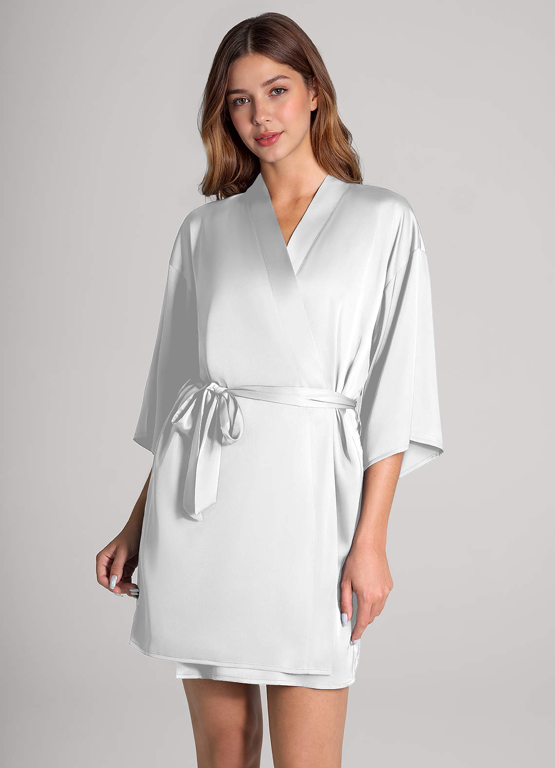 front Matching Color 2-Piece Satin Robe and Slip Set