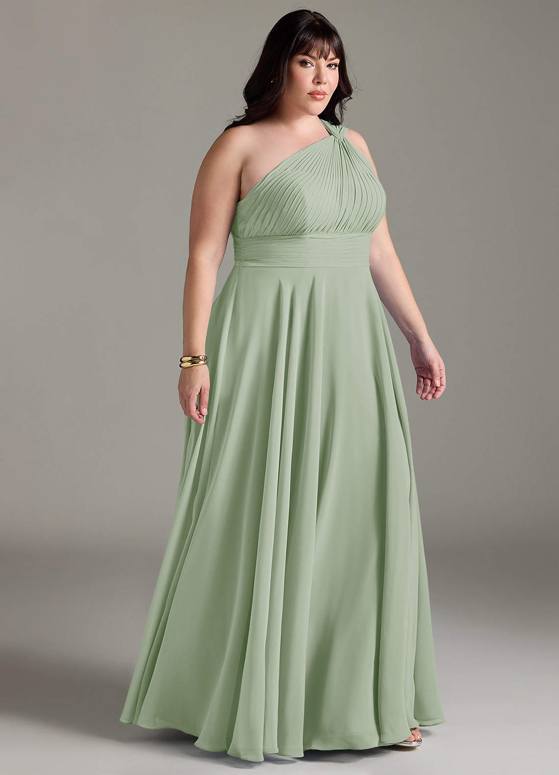 Azazie Charlize Bridesmaid Dresses Dusty Sage A-Line One Shoulder Chiffon Dress image9