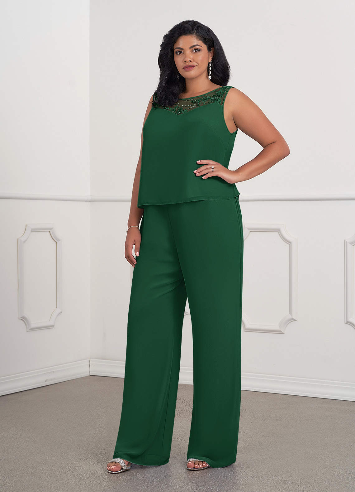 Azazie Maura Mother of the Bride Dresses Dark Green Jumpsuit/Pantsuit Sequins Chiffon Dress image9