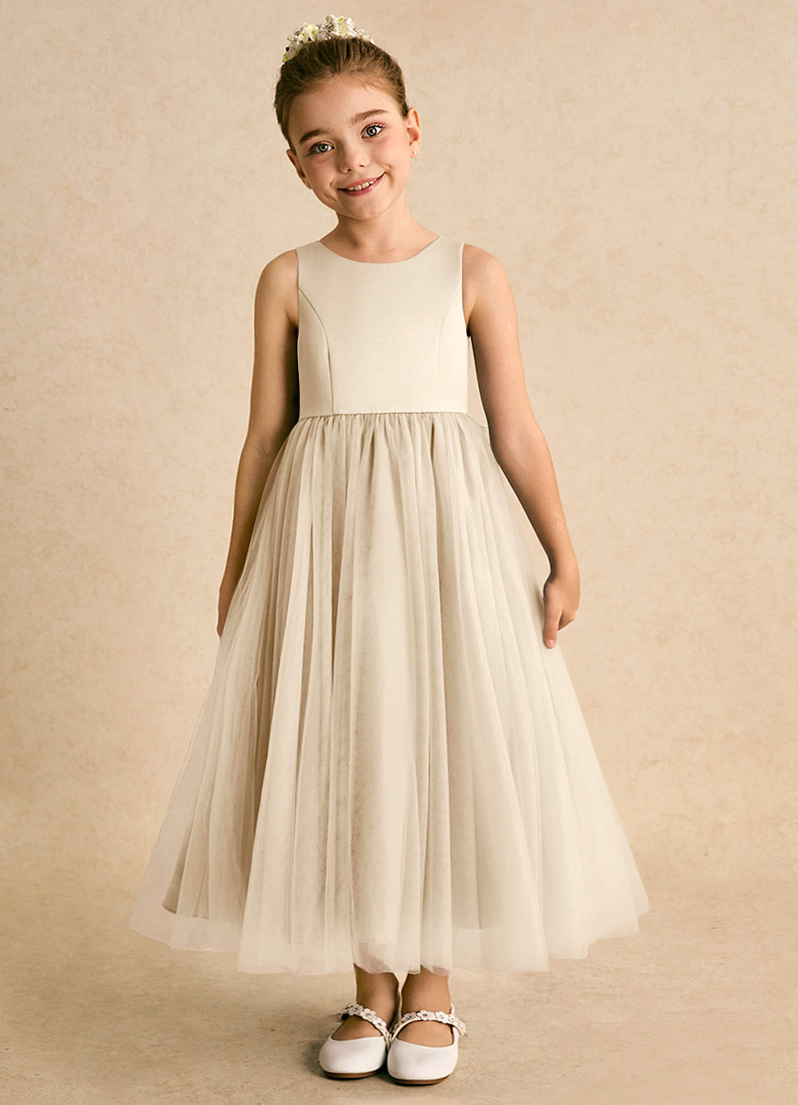 Azazie Solia Robe Demoiselle D'honneur Fillette Robe Princesse en Tulle Arc Champagne image2