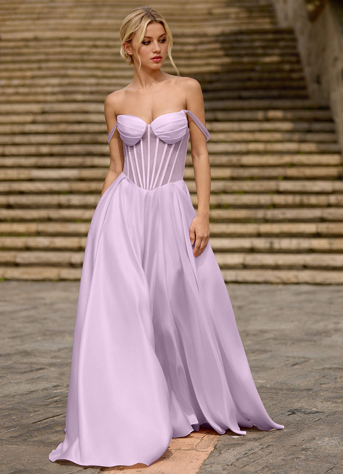 Heartshape Purple Corset Satin Prom Dress | Azazie