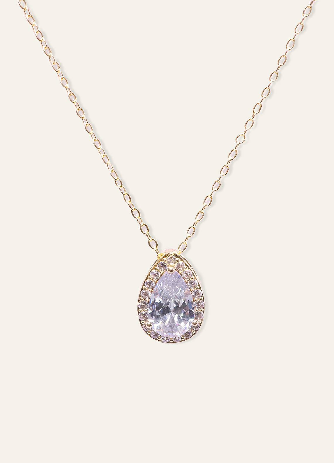 front Haloed Pear Cubic Zirconia Pendant Necklace