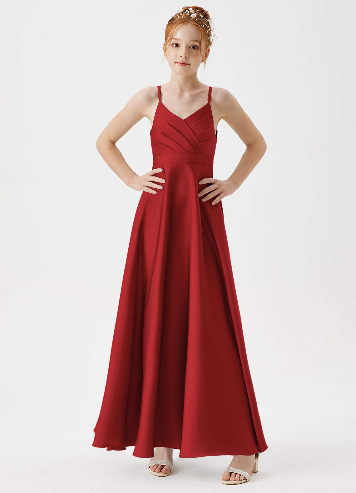 Azazie Avelina Junior Vestido de Granada de Satén Elástico de Corte en A con Plisado image2