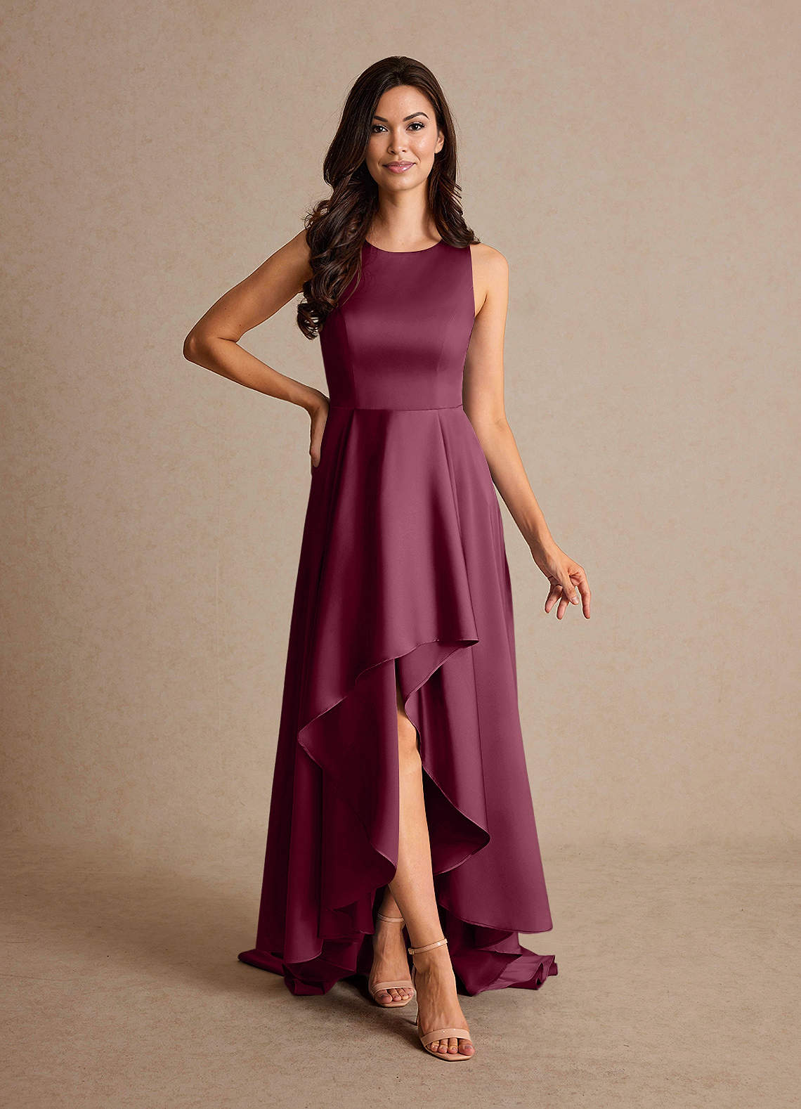 Azazie Niles Mother of the Bride Dresses Mulberry A-Line Trains Stretch Satin Dress image1