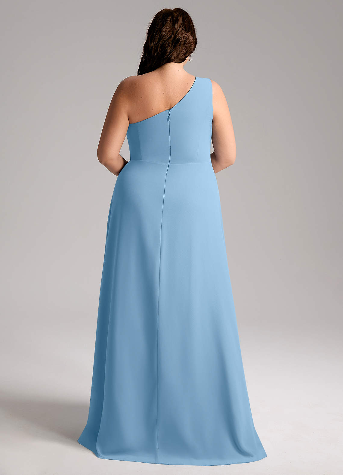 Azazie Brooke Bridesmaid Dresses Steel Blue A-Line One Shoulder Chiffon Dress image9