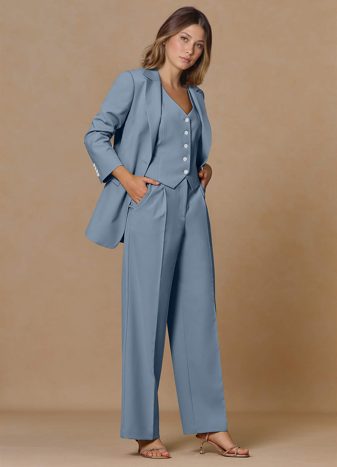 front Rowan Staubblau Performance-Blazer mit raffiniertem Webmuster