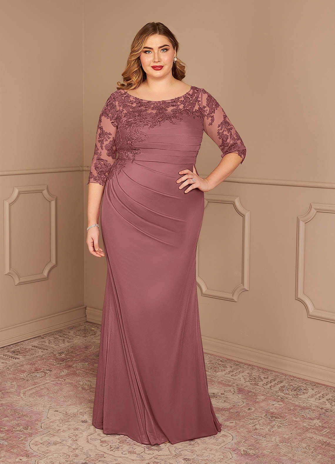 Azazie Alisondra Mother of the Bride Dresses Desert Rose Sheath Scoop Lace Lace Dress image1