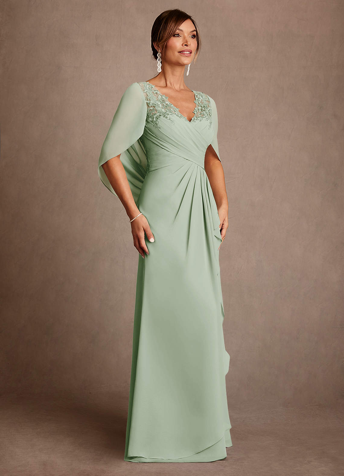 Azazie Santa Clara Mère de la mariée Robes Robe Trapèze en Dentelle Vert Sauge image2