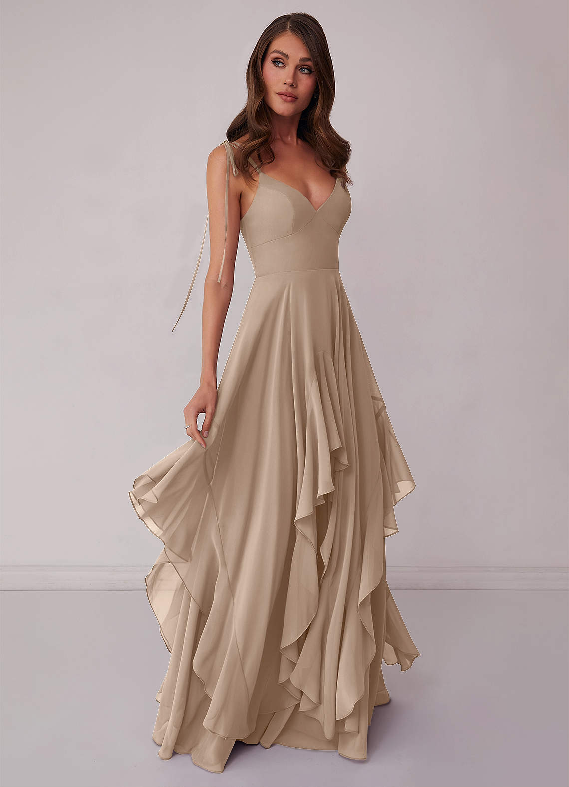 Barbie ♥ Azazie Bridesmaid Dresses Taupe A-Line Bow Chiffon Dress image1