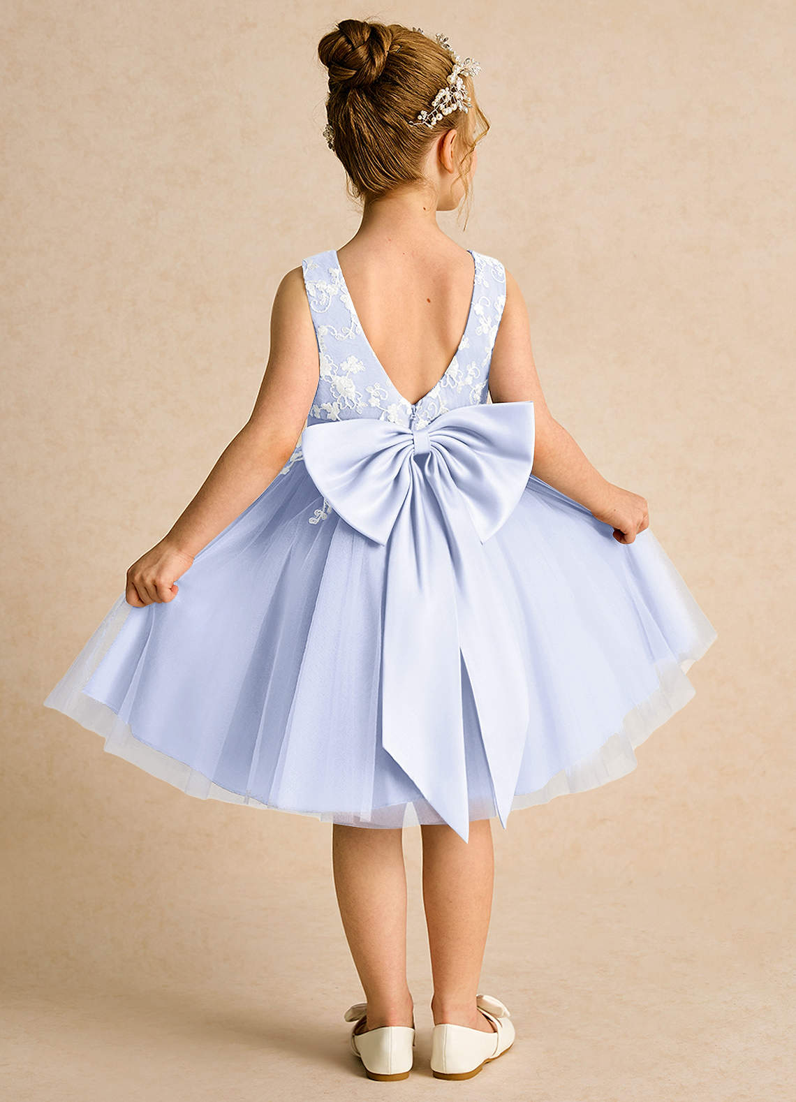 Azazie Butterfly Flower Girl Dresses Lavender A-Line Lace Dress image1