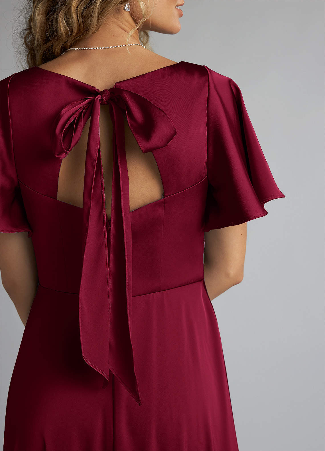 Azazie Kimber Bridesmaid Dresses Burgundy A-Line Ruched Stretch Satin Dress image4