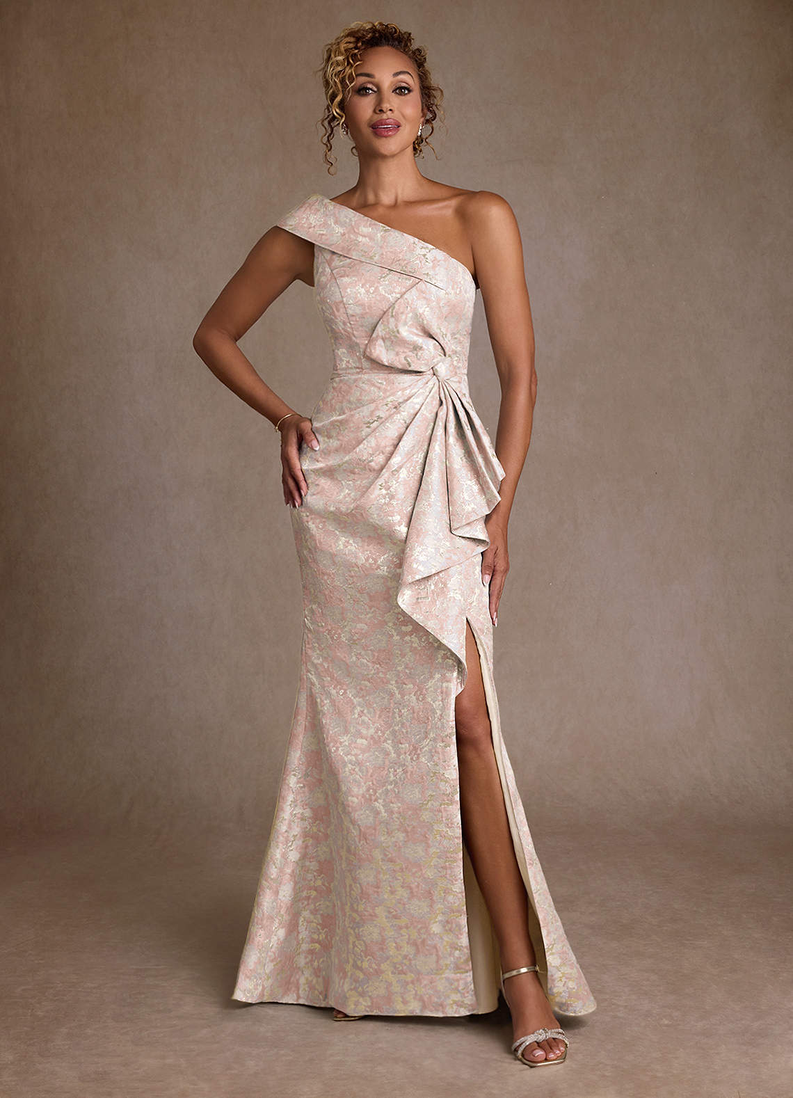 Azazie Hampton Dusty Rose Mermaid One Shoulder Jacquard Dress | Azazie